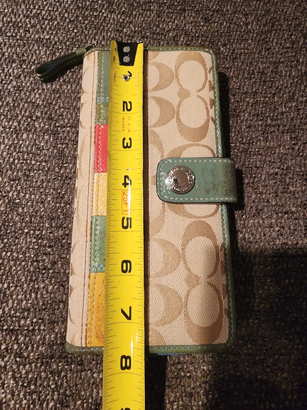 Coach Signature Canvas Multi-Color Accordion Wallet - Green Accent